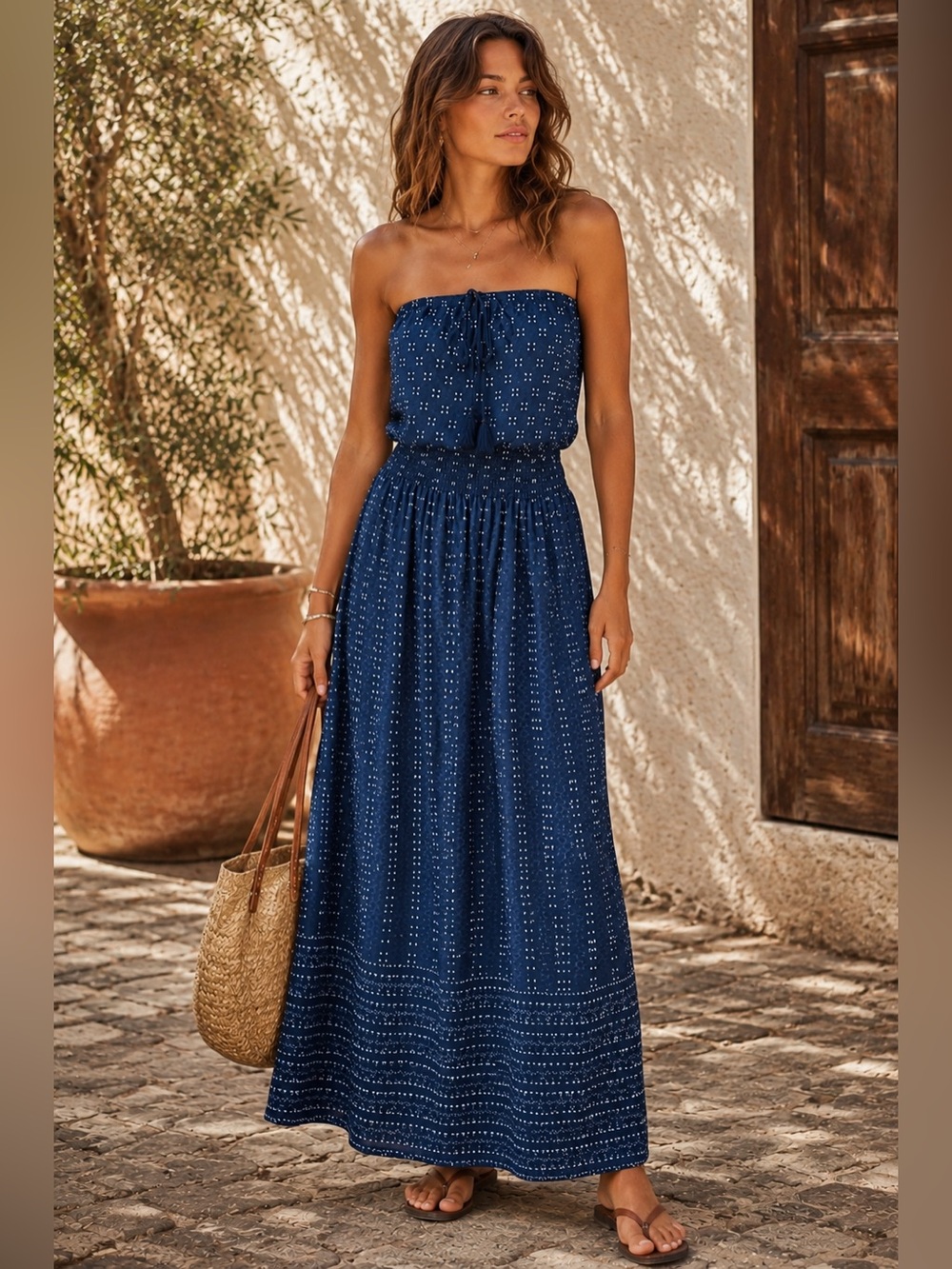 Athleta Blue Molokai Strapless Printed Maxi Dress size XS
